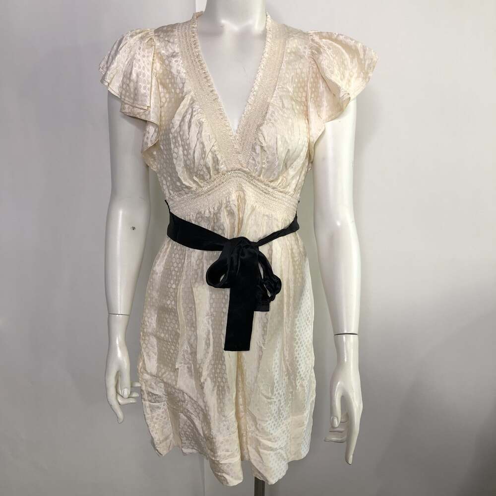BCBG MAXAZRIA Small 100% Silk Corozo Ruffle Cap Sleeve Slip Dress Boho